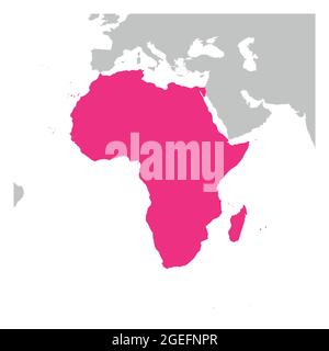 Afrika Kontinent rosa in grauer Silhouette der Weltkarte markiert. Einfache flache Vektordarstellung. Stock Vektor