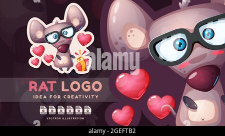 Cartoon-Figur niedlichen Tier Ratte mit Herz Stock Vektor