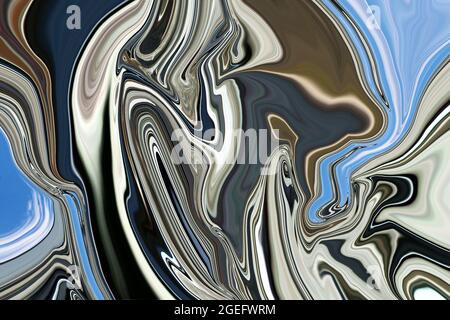 Braun blau Psychedelisch Flüssigkeit Marmor Flüssigkeit abstrakte Kunst Hintergrund Design. Trendiger, flüssiger Marmor-Stil. Ideal für Web, Werbung, Drucke, Tapeten. Stockfoto