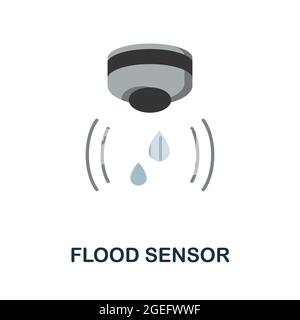 Symbol für „Flutsensor flach“. Farbiger Schild aus der Sicherheitskollektion. Creative Flood Sensor Icon Illustration für Web-Design, Infografiken und vieles mehr Stock Vektor