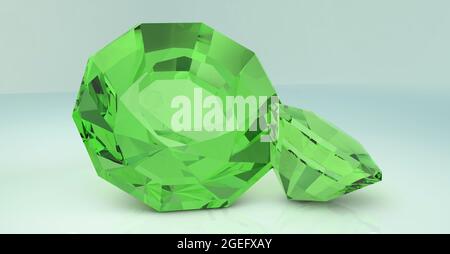 Grüner Edelstein Smaragd auf weißem Hintergrund 3d Render Stockfoto