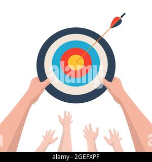 Ein erfolgreicher Weg zum Erreichen eines Ziels. Wettbewerbsfähiger Kampf oder Hilfe auf dem Weg zum Ziel. Vektordarstellung auf weißem Hintergrund isoliert. Stock Vektor