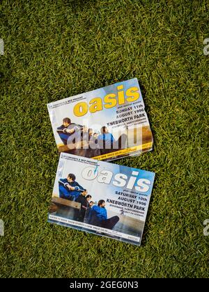 Oasis Konzertkarte aus Knebworth Park, Stevenage, Hertfordshire, Großbritannien - Samstag und Sonntag, 10./11. August 1996, Stockfoto