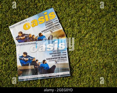 Oasis Konzertkarte aus Knebworth Park, Stevenage, Hertfordshire, Großbritannien - Samstag und Sonntag, 10./11. August 1996, Stockfoto
