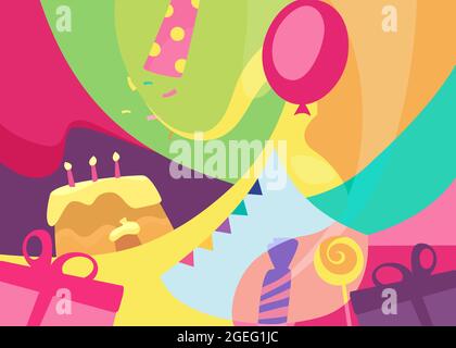 Farbenfrohes „Happy Birthday“-Banner. Weihnachtskarte im flachen Stil. Stock Vektor