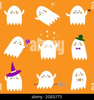 Halloween Set von niedlichen lustigen Cartoon Geister Stock Vektor
