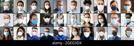 Verschiedene Menschen Gruppe Tragen Gesichtsmaske Collage Stockfoto