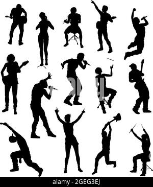 Silhouetten Rock oder Pop Band Musiker Stock Vektor