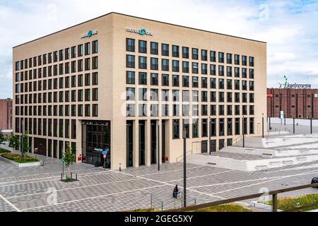 Neubau des Hotels Mote-One auf der Kölner Messe in Köln-Deutz, NRW, Stockfoto