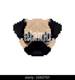 Mopp den Hundekopf im Pixel Art-Stil. Vektorgrafik. Stock Vektor