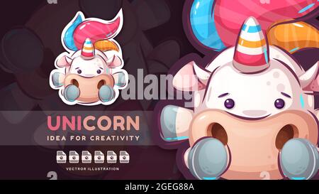 Cartoon Figur Tier Einhorn - niedlichen Aufkleber. Stock Vektor