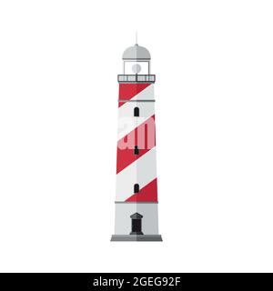 Flaches Schild mit Seezeichen. Suchscheinwerferturm für maritime Navigationsführung. Vektorgrafik. Stock Vektor