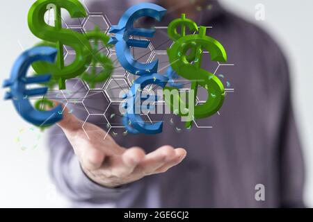 Das Hauptthema der Weltwährung ist der Dollar- und der Euro-Hintergrund. Stockfoto