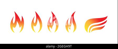 Satz farbiger Feuersymbole. Vektorbild für Logos, Websites, Anwendungen und thematisches Design, flacher Stil Stock Vektor