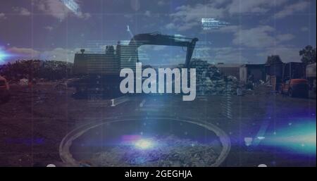 Finanzielle Datenverarbeitung gegen Krangrabber im städtischen Industriegebiet Stockfoto