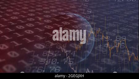 Bild von Finanzdaten und binärer Codierungsverarbeitung auf der ganzen Welt Stockfoto