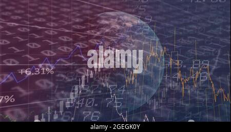 Bild von Finanzdaten und binärer Codierungsverarbeitung auf der ganzen Welt Stockfoto