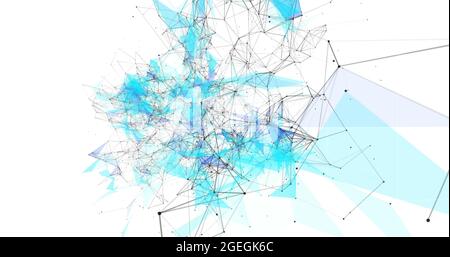 Blaue Diagramme, die sich über ein Netzwerk von Verbindungen mit der Weltkarte bewegen Stockfoto