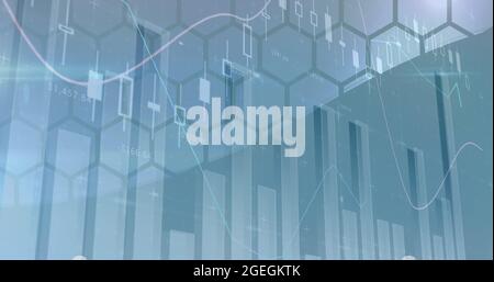 Bild der Verarbeitung von Finanzdaten über Sechsecken Stockfoto