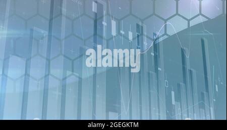 Bild der Verarbeitung von Finanzdaten über Sechsecken Stockfoto