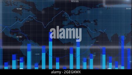 Bild der Datenverarbeitung auf Weltkarte Stockfoto