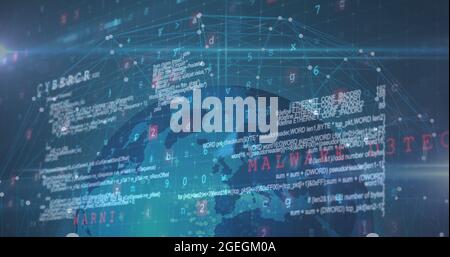 Bild der Datenverarbeitung und des Netzwerks von Verbindungen über den Globus Stockfoto