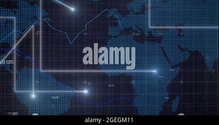 Bild der Datenverarbeitung auf Weltkarte Stockfoto
