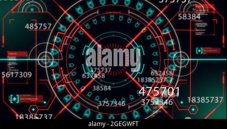 Bild von sich ändernden Zahlen, Scan des Umfangs und Verarbeitung finanzieller Daten Stockfoto