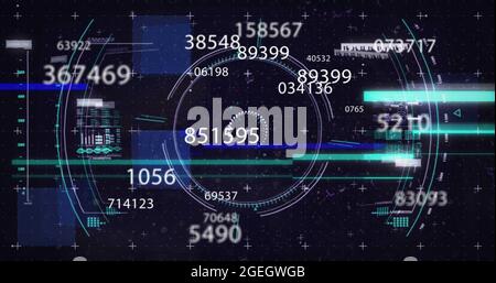 Bild von sich ändernden Zahlen, Scan des Umfangs und Verarbeitung finanzieller Daten Stockfoto