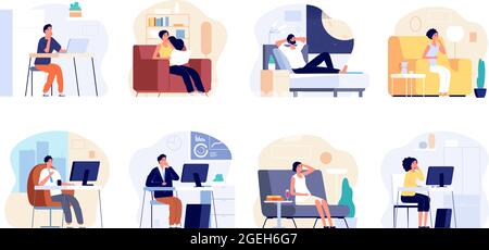 Menschen träumen. Verträumter Mann Denken, arbeiten oder zu Hause entspannen. Junge Frau Phantasie, kreative Arbeiter lächeln und haben Ideen Vektor Illustration Stock Vektor