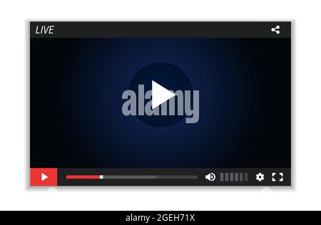 Live-Stream-Bildschirm. Video-Player-Layout, Multimedia-Frame-Vorlage. Digitaler Film, Vektorgrafik für Webfenster Stock Vektor