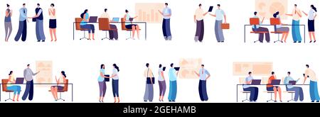 Büroleute lernen. Firmencoach, Schulung für Manager oder Arbeitgeber. Wohnung moderne Geschäftsleute, Gruppe Utter Bildung Vektor-Set Stock Vektor