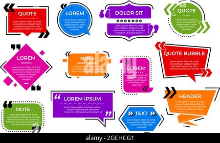 Angebotsblase. Textvorlage, Sätze in Textsignals. Web Testimonial Talk Kommentar Banner, Dialog oder Beschreibung der neuesten Vektor-Formen Stock Vektor