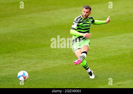Datei-Foto vom 08-05-2021 von Forest Green Rovers' Baily Cargill während des Spiels der Sky Bet League Two im Boundary Park, Oldham. Bilddatum: Samstag, 8. Mai 2021. Ausgabedatum: Freitag, 20. August 2021. Stockfoto