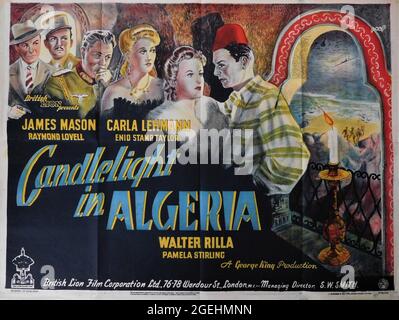 Originalveröffentlichung Britisches Quad-Poster für JAMES MASON CARLA LEHMANN RAYMOND LOVELL ENID-STEMPEL TAYLOR und WALTER RILLA bei KERZENLICHT IN ALGERIEN 1944 Regisseur GEORGE KING Kinematographie Otto Heller Redaktionsleiter Terence Fisher British Aviation Picters / British Lion Film Corporation Stockfoto