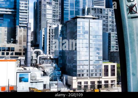 Seattle Wolkenkratzer vom Wasser aus. Stockfoto