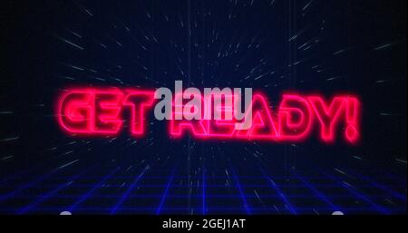Retro Get Ready Text glitching over blue and Red Triangles on white Hyperspace effect Stockfoto