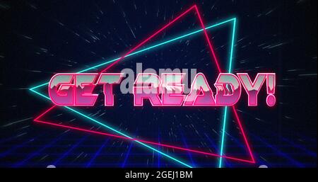 Retro Get Ready Text glitching over blue and Red Triangles on white Hyperspace effect Stockfoto
