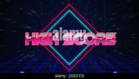 Retro High Score Text glitching over blue and Red Squares Stockfoto