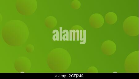 Sich bewegende grüne Kugeln und Reihen weißer Punkte auf grünem Hintergrund Stockfoto