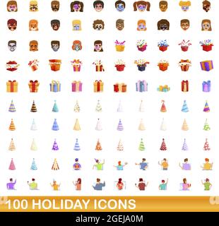 100 Urlaubssymbole eingestellt. Cartoon-Illustration von 100 Urlaub Symbole Vektor auf weißem Hintergrund isoliert gesetzt Stock Vektor