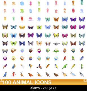 100 Tier Icons einstellen. Cartoon Abbildung: 100 Tier icons Vektor auf weißem Hintergrund einstellen Stock Vektor