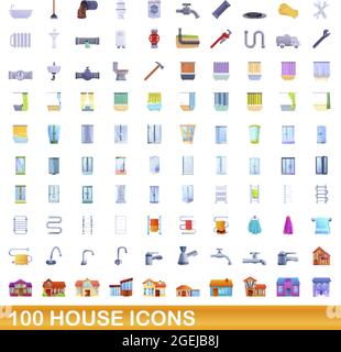 100 Haus-Icons gesetzt. Cartoon-Illustration von 100 Haus Symbole Vektor-Set isoliert auf weißem Hintergrund Stock Vektor