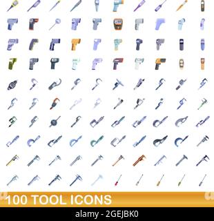 100 Werkzeugsymbole gesetzt. Cartoon Illustration von 100 Tool Icons Vektor-Set isoliert auf weißem Hintergrund Stock Vektor