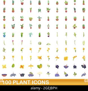 100 Werkssymbole festgelegt. Cartoon Illustration von 100 Plant Icons Vector Set isoliert auf weißem Hintergrund Stock Vektor