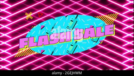 Bild von Flash-Verkauf Text auf Vintage-Stil Banner über neon rosa Mesh Stockfoto