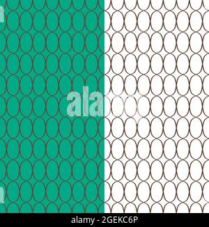 Nahtloses Rhomben- und Ellipsenraster-Muster. Umriss optische Illusion Vorlage, braune Kontur. Weißer, grüner, leicht bearbeitbarer Hintergrund. Vektor Stock Vektor
