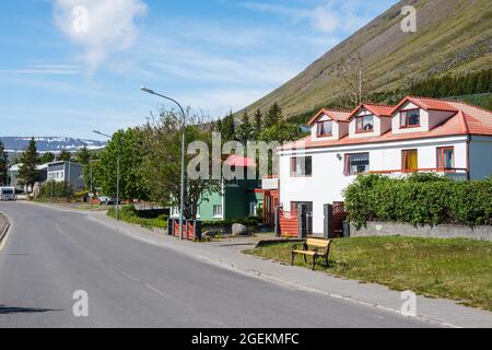 Stadt von Isafjördur in den Westfjorden Islands Stockfoto