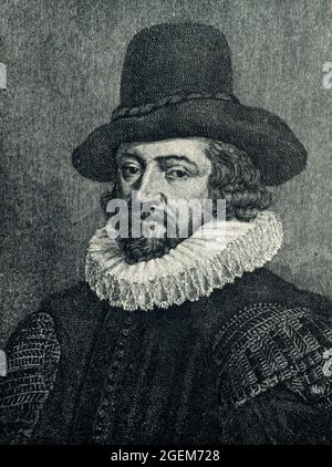 Francis Bacon (gest. 1626), 1. Viscount St. Alban, auch bekannt als Lord Verulam, war ein englischer Philosoph und Staatsmann, diente als Generalstaatsanwalt und als Lord Chancellor von England. Seine Werke sind mit der Entwicklung der wissenschaftlichen Methode gutgeschrieben und blieb einflussreich durch die wissenschaftliche Revolution. Stockfoto