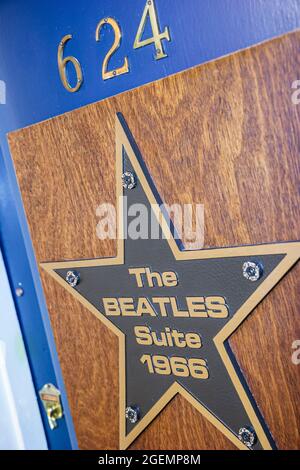 Ohio Cincinnati Vernon Manor, Hotel Star Plaque Memorial, Beatles Suite 1966 Konzertbesuch, Stockfoto